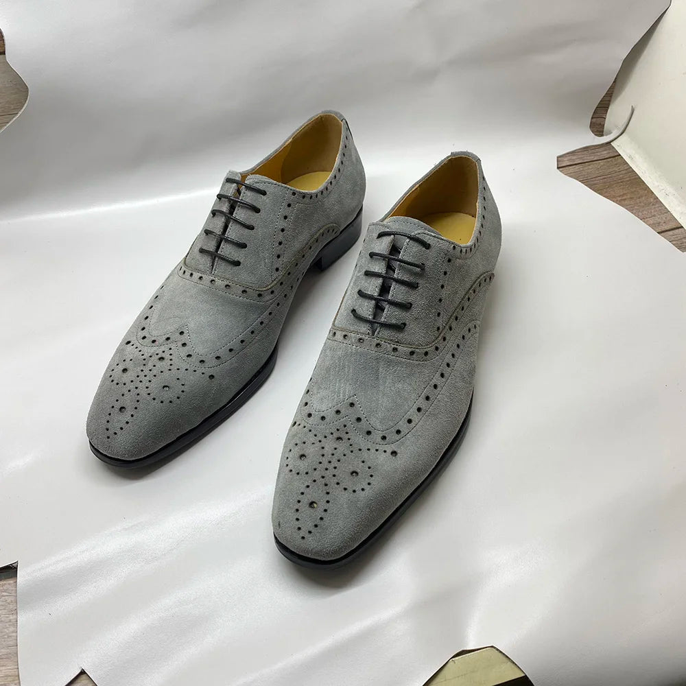 Soft Cow Suede Dots Oxfords Shoes
