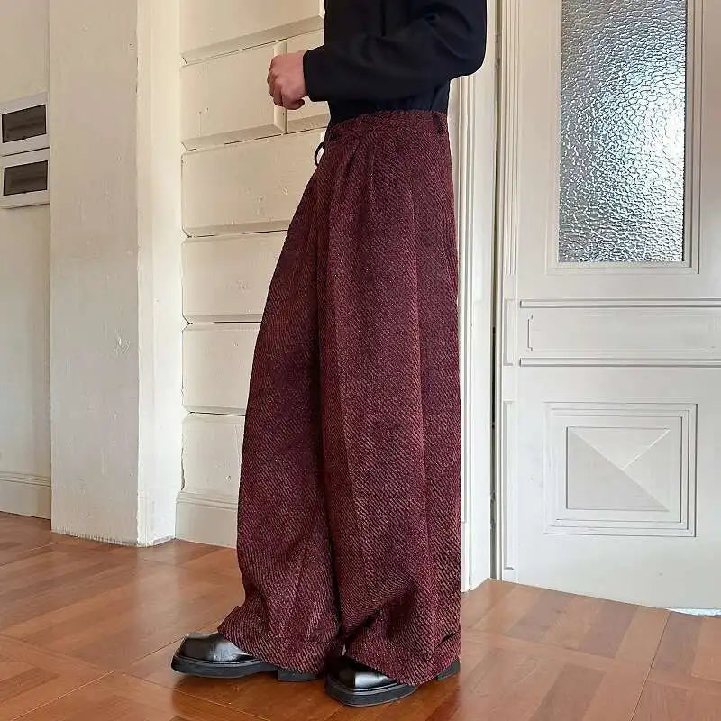 Solid Color Twill Loose Trousers