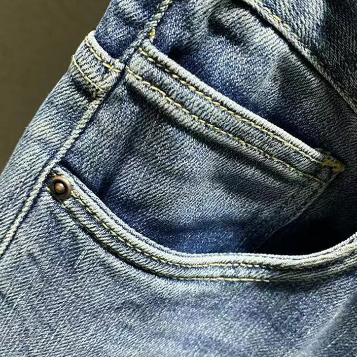 Washed Biker Denim Tapered Jeans