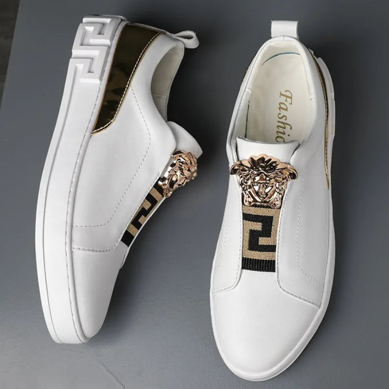 Metal Appliques Leather Slip-On Sneakers