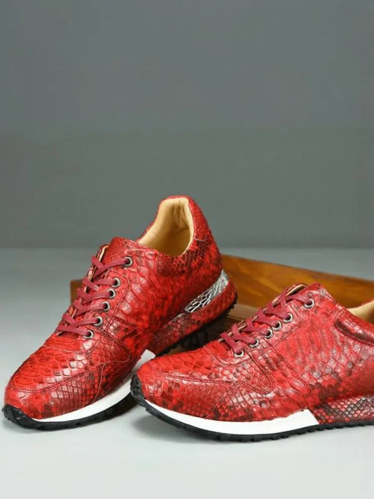 Flaming Snakeskin Lace-Up Sneakers
