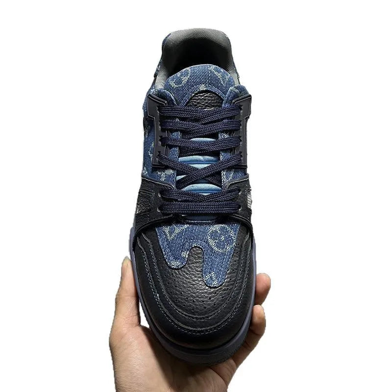 Patchwork Blue Black Geometric Sneakers