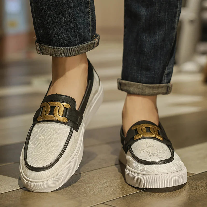 Geometric Microfiber Slip-On Loafers