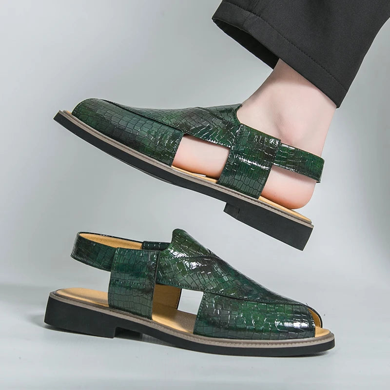 Casual Green Peep Toe Ankle Strap Sandals