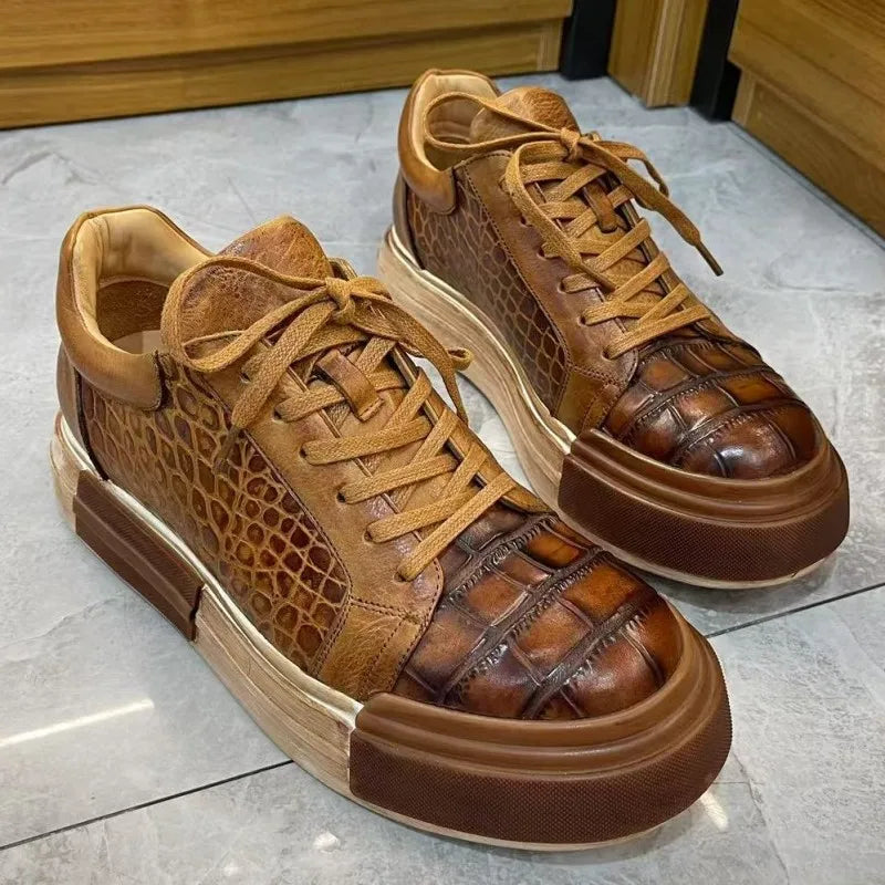 Luxury Croco Texture Lace-Up Sneakers