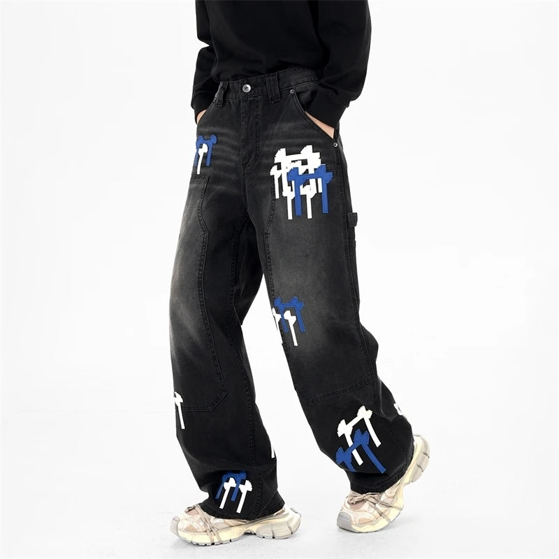 Colorblock Patchwork Washed Denim Jeans