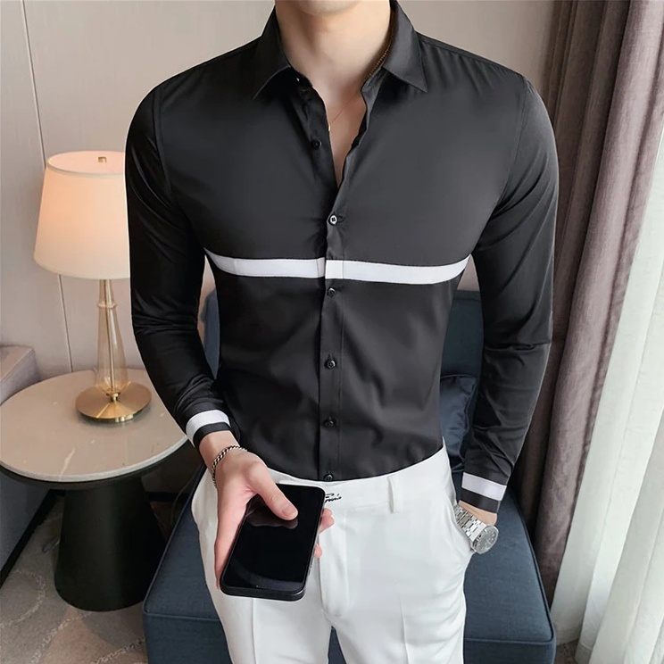 Ribbon Decor Slim-Fit Long Sleeve Shirt