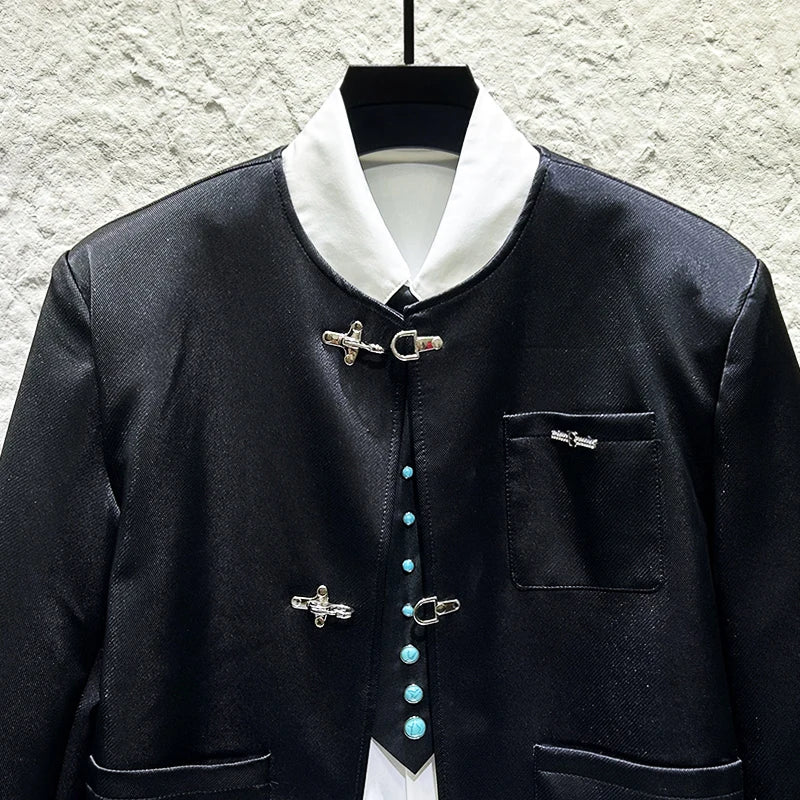 Metal Buckle Design Loose Blazer