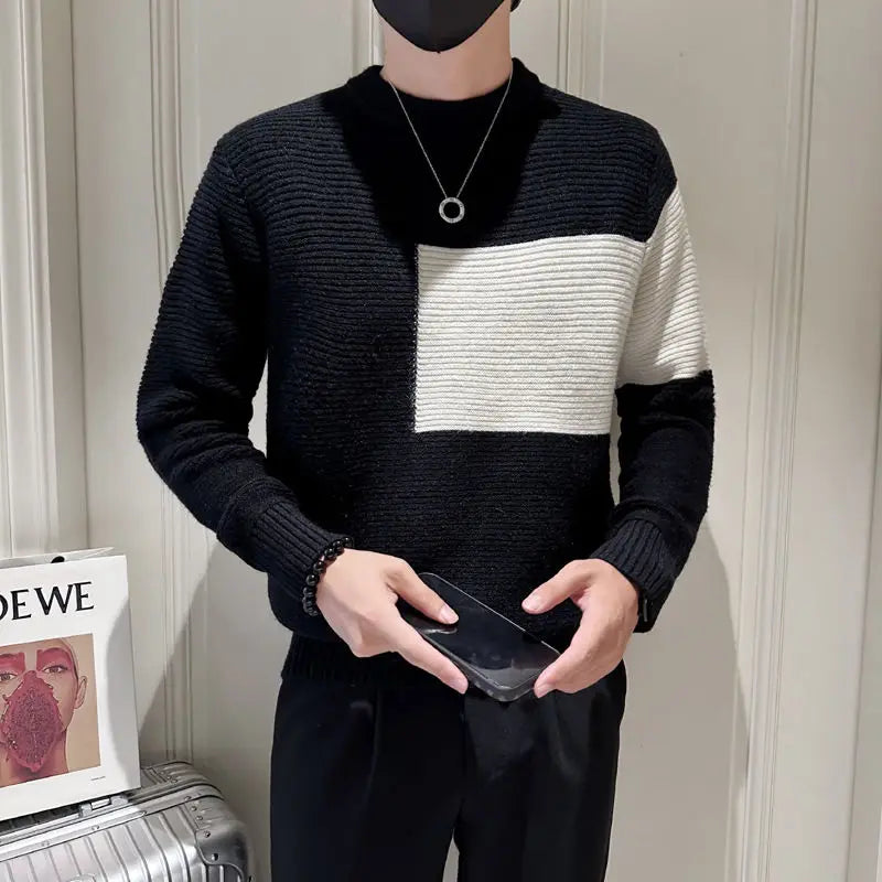 Basic Contrasting Colors Patchwork Sweater