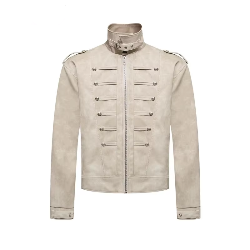 Retro Solid Multi Button Stand Collar Jacket