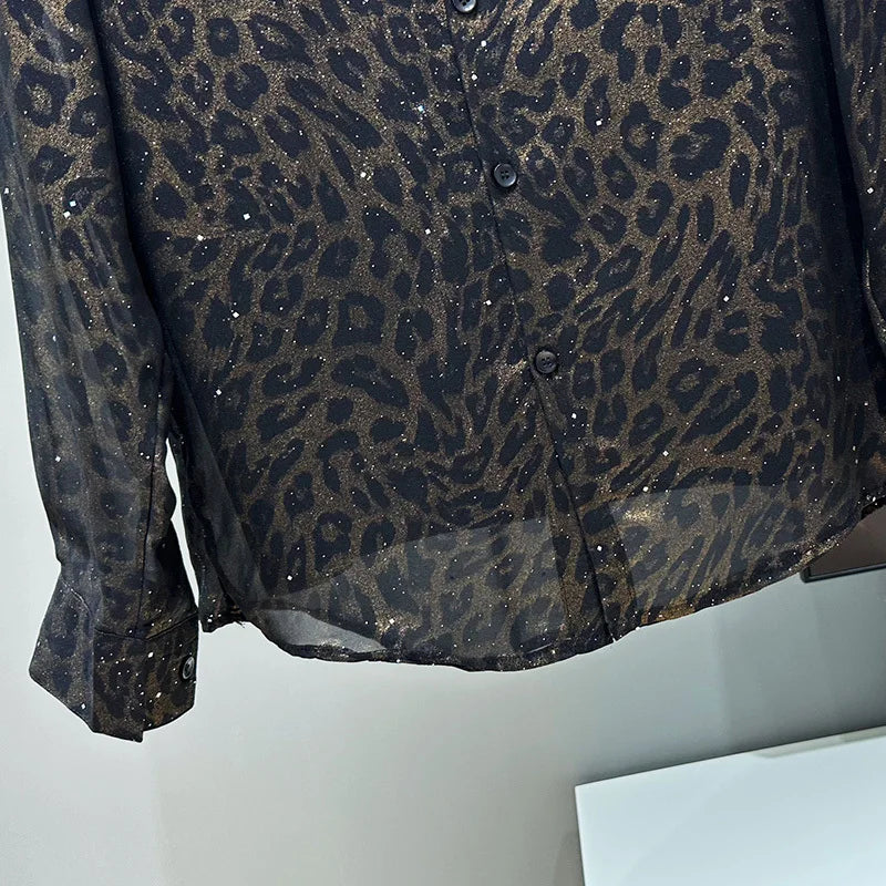 Mesh Leopard Pattern Men's Shirt