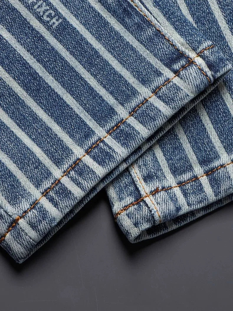 Straight-Leg Striped Denim Jeans