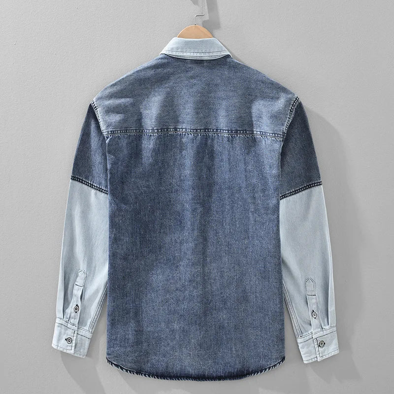 Patchwork Retro Long Sleeve Denim Shirt
