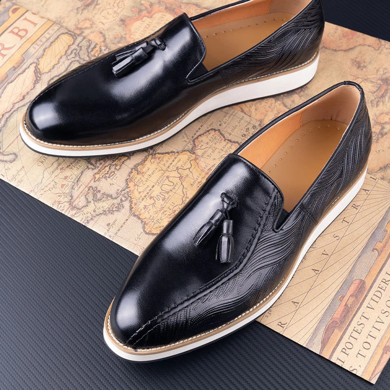 Heritage Embossed Tassel Leather Loafers