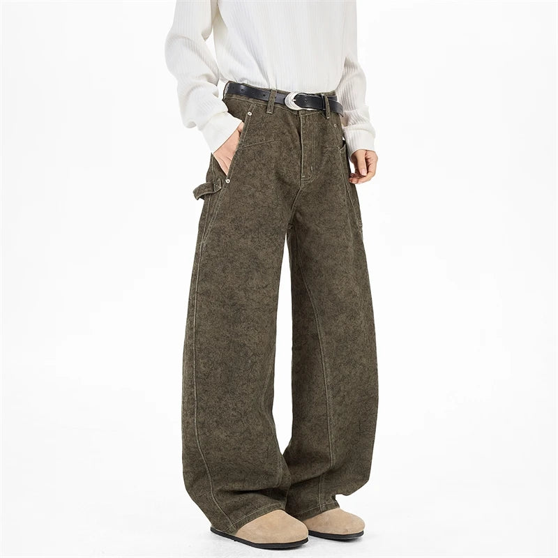 Khaki Green Wide-Leg Work Jeans