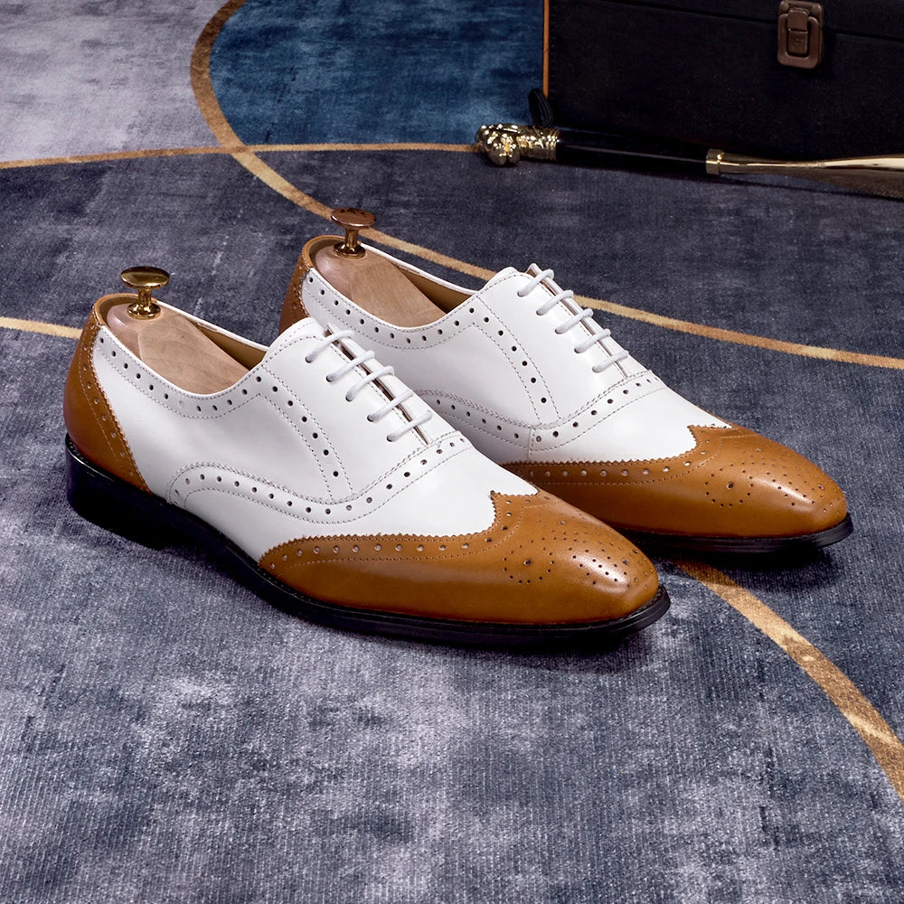 Patchwork Color Leather Wingtip Shoes