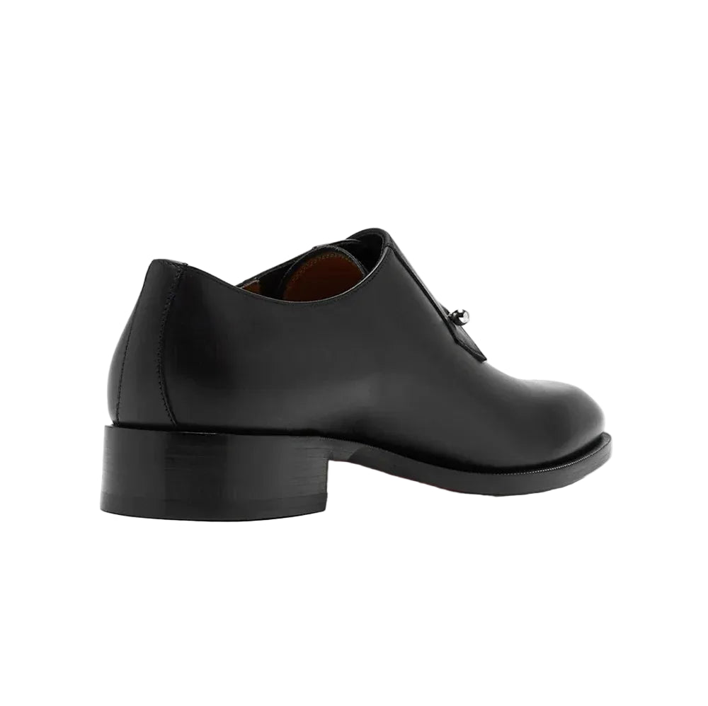 Metallic Buckle Calfskin Almond-Toe Shoes