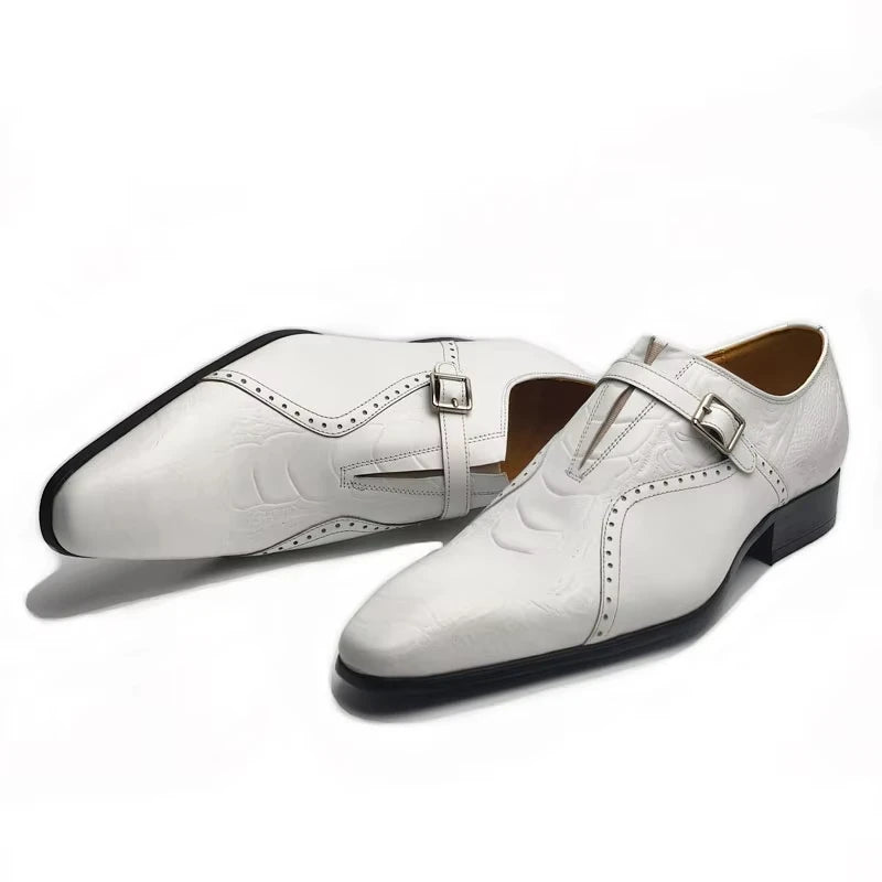 Embossed Leather Buckle Oxford Shoes