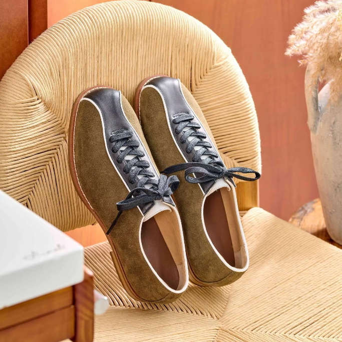 Vintage Cow Suede Patchwork Sneakers