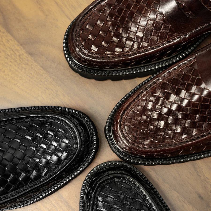 Elegant Woven Leather Slip-Ons Loafers