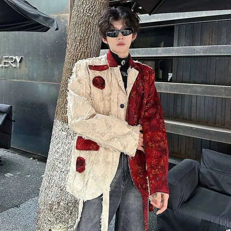 Red-White Ribbon Three-Dimensional Rose Blazer