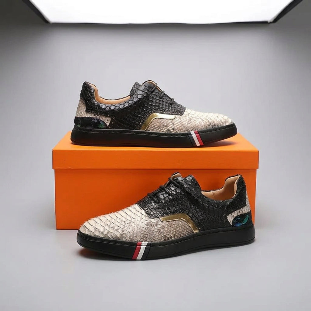 Genuine Exotic Leather Mixed Lace-up Sneakers