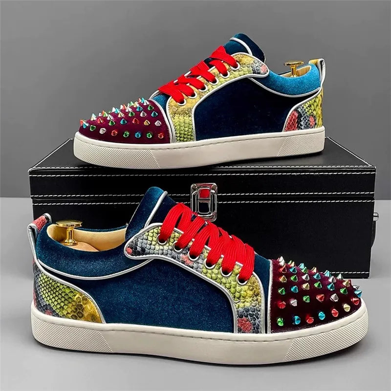 Velvet Rivet Studded Low-Top Sneaker