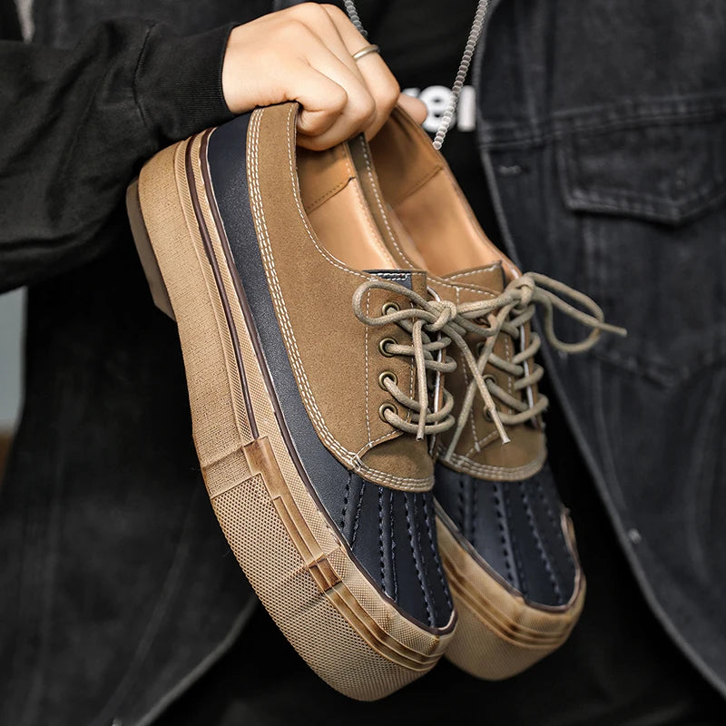 Split Leather Non-Slip Lace-Up Sneakers
