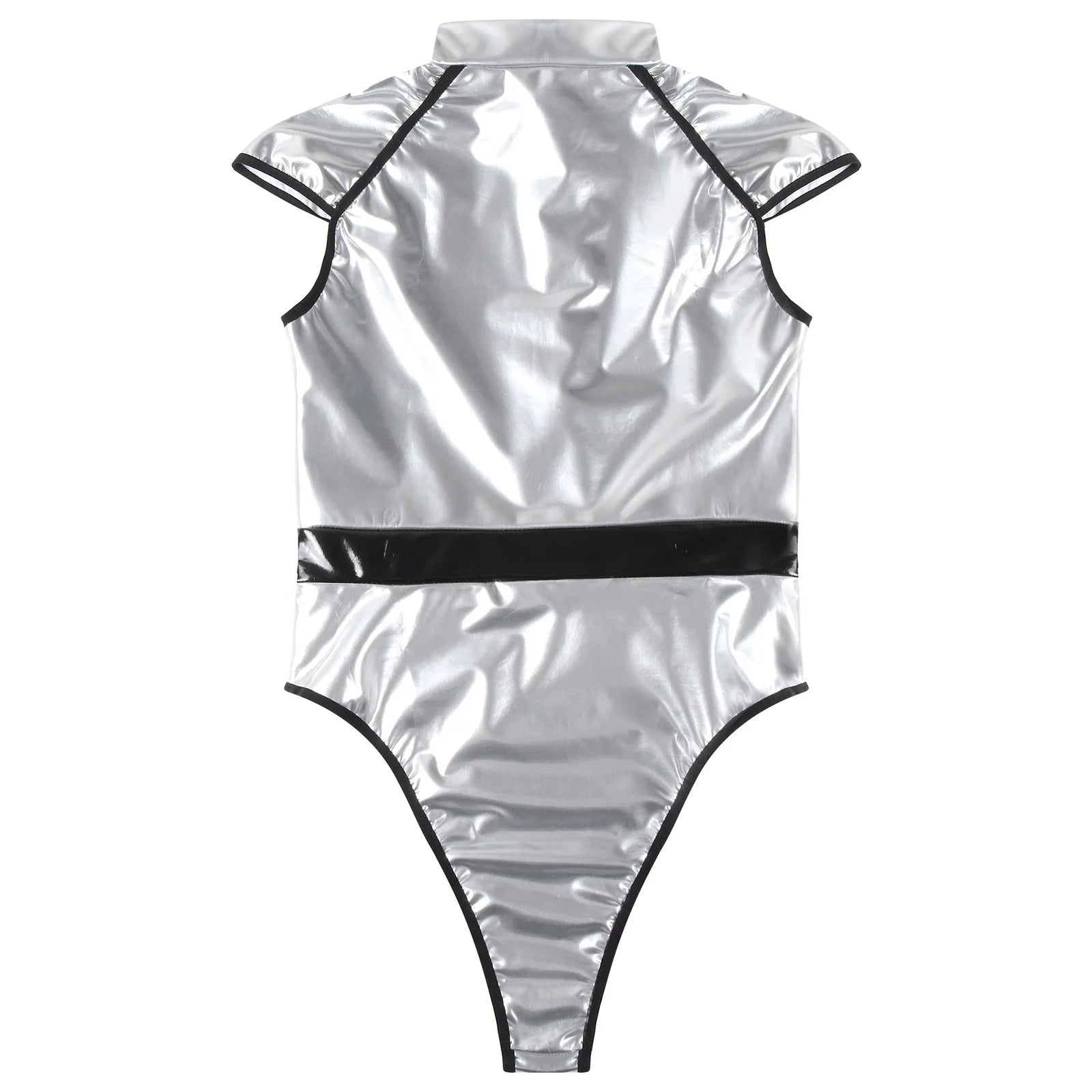 Zipper Front Shiny Solid Bodysuit