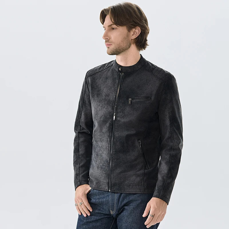 American Retro Leather Solid Jacket