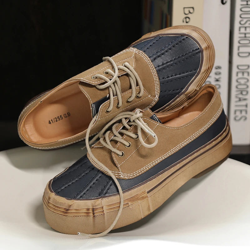 Split Leather Non-Slip Lace-Up Sneakers