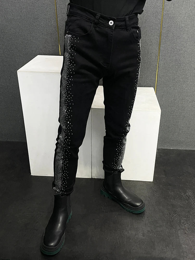 Solid Black Side Rhinestone Jeans