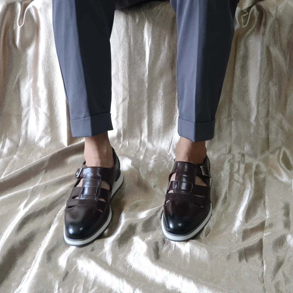 Hollow Genuine Leather Buckle Shoes