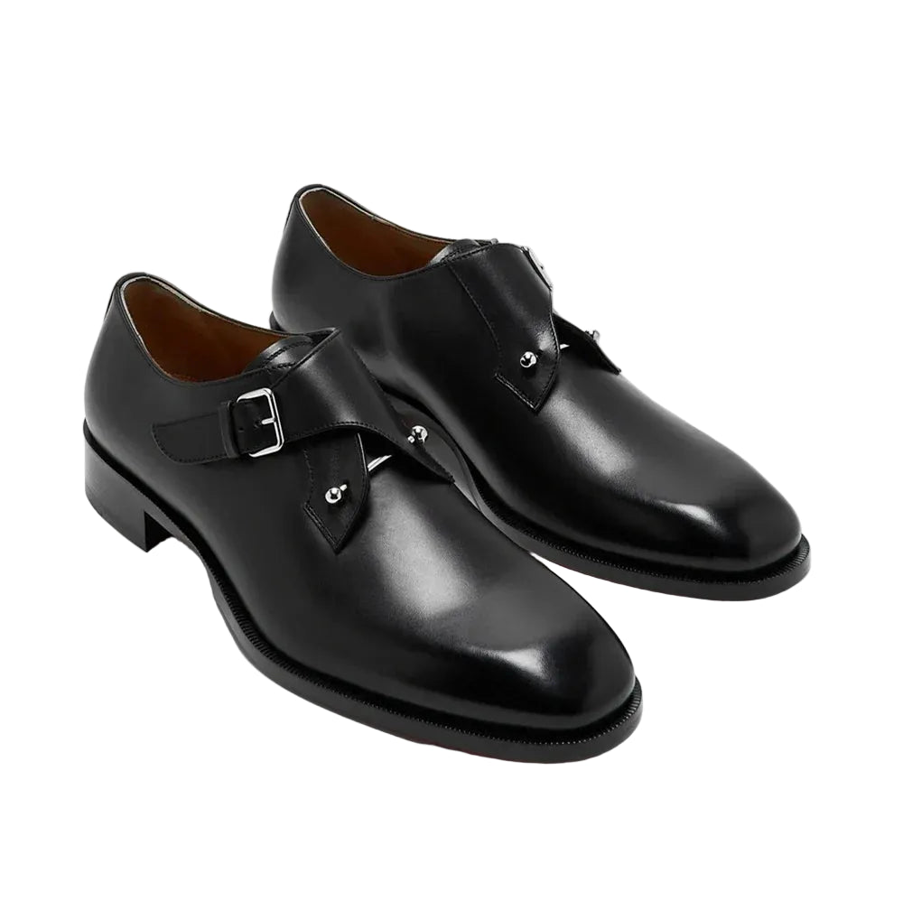 Metallic Buckle Calfskin Almond-Toe Shoes