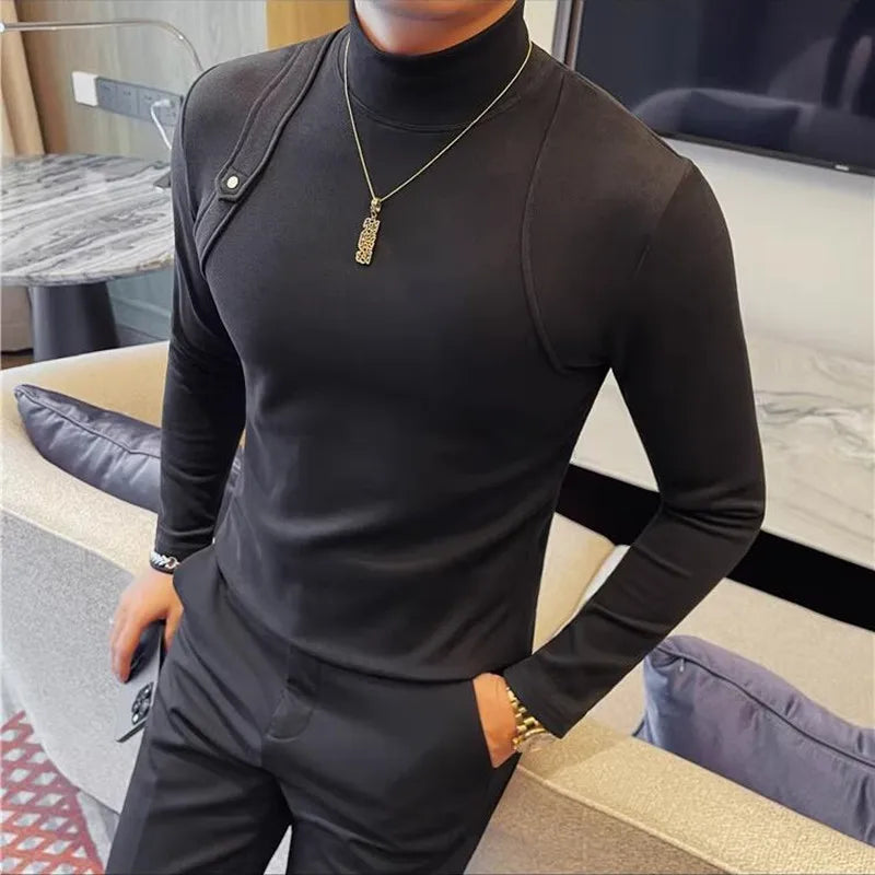 Solid Half High Neck Velvet T-Shirt