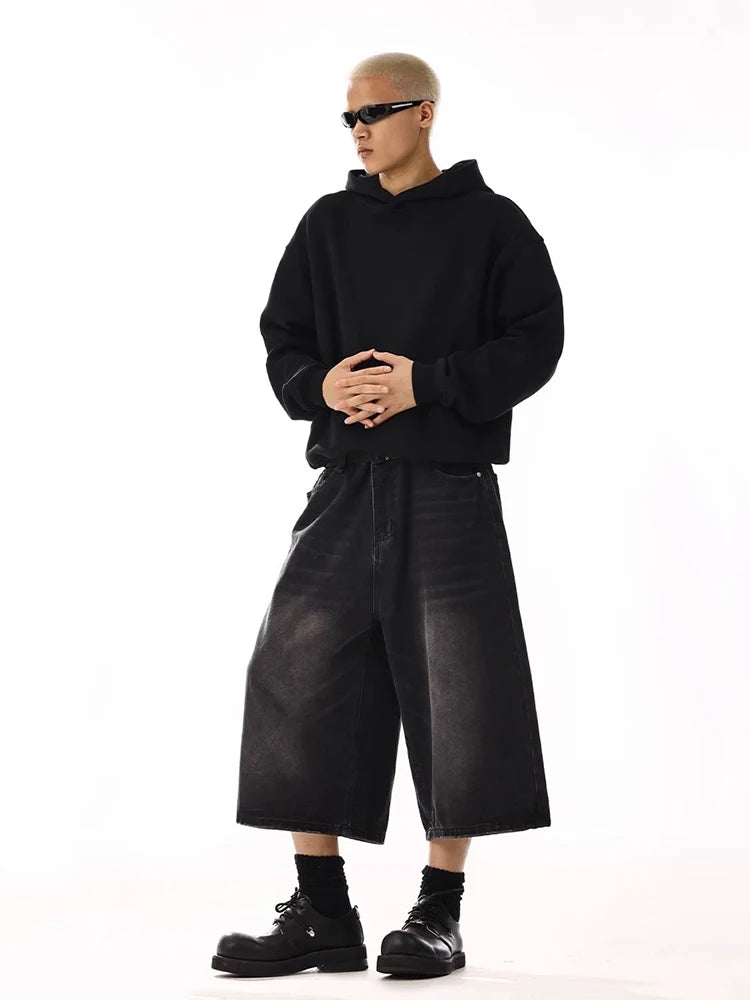 Low-Waist Wide-Leg Casual Denim Capri