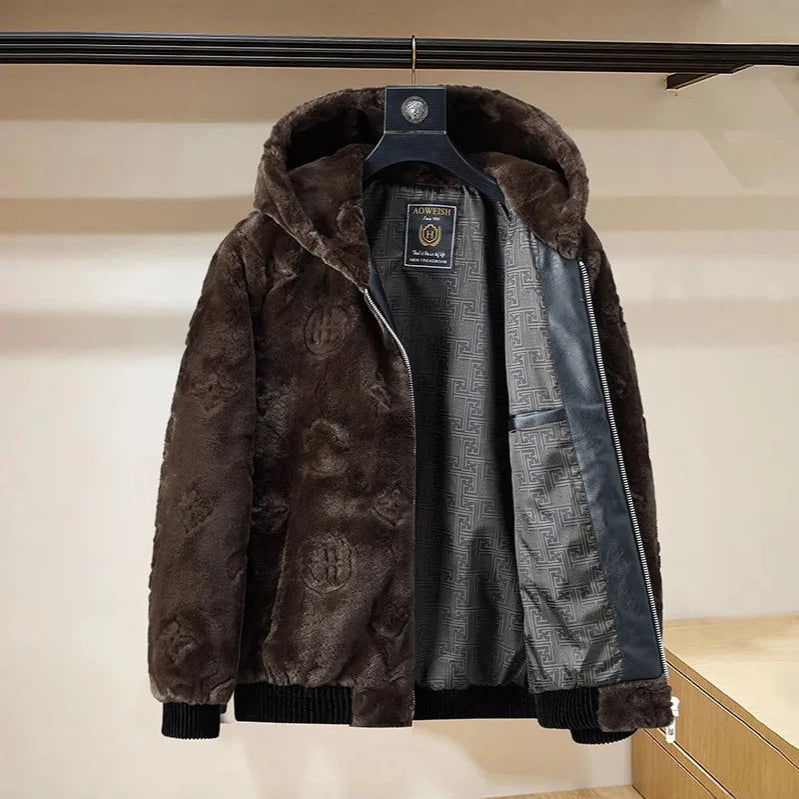 Hooded Fluffy Embossed Fur Jacket