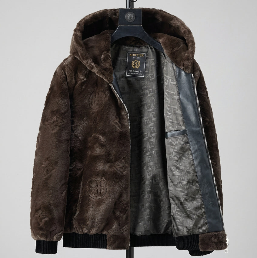 Hooded Fluffy Embossed Fur Jacket
