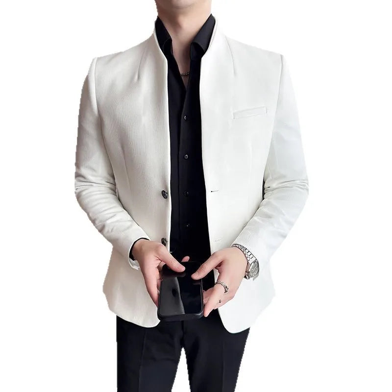 New Waffle Stand-Up Collar Men Blazer