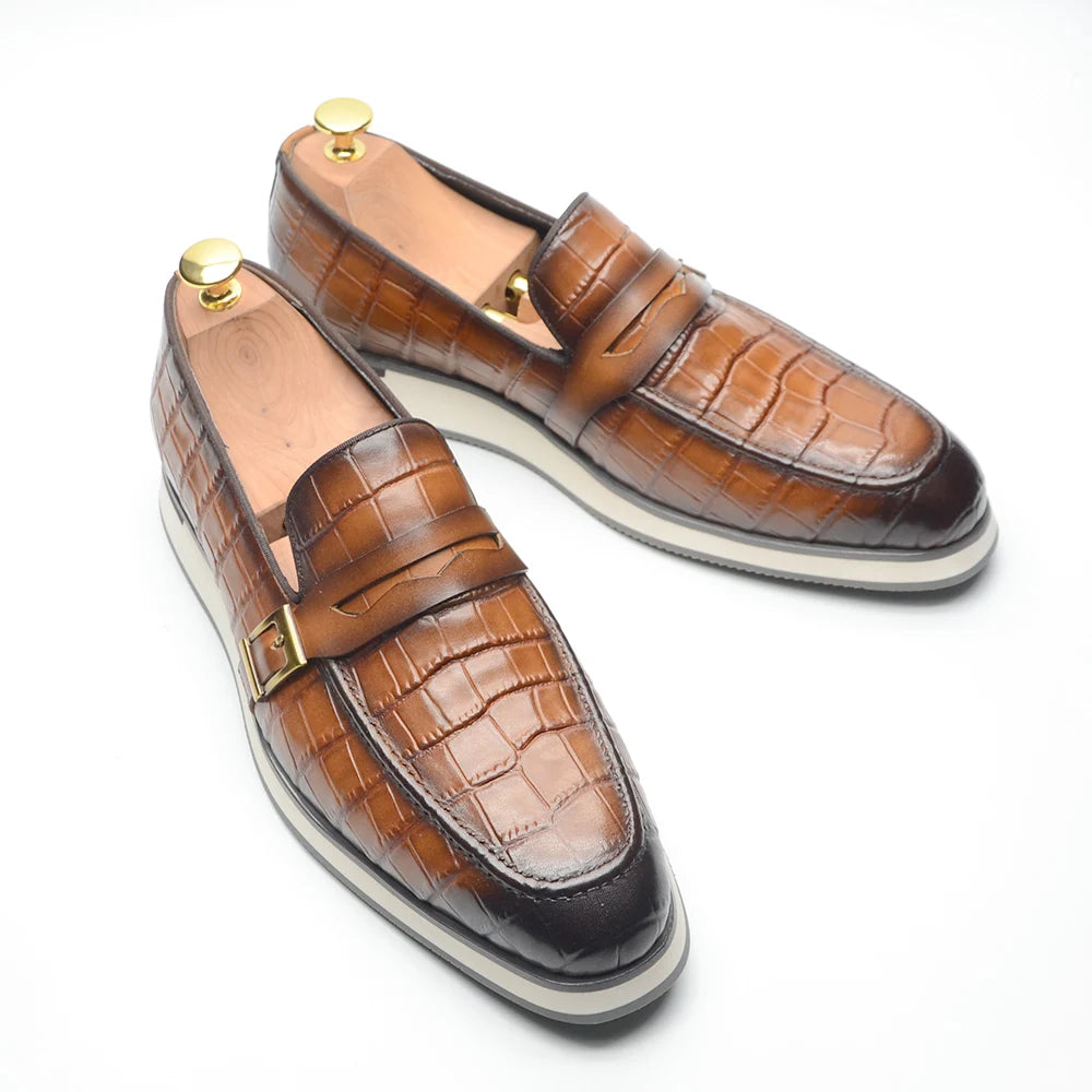 Crocodile Skin Elegant Slip-On Loafers