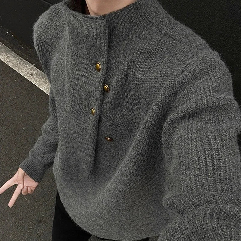 Half-Turtleneck Button Design Sweater