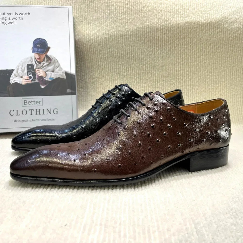 Luxury Ostrich Texture Leather Oxford Shoes