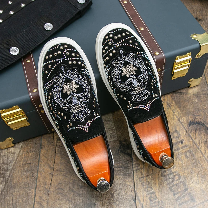 Spikes Flat Rivets Leather Loafers