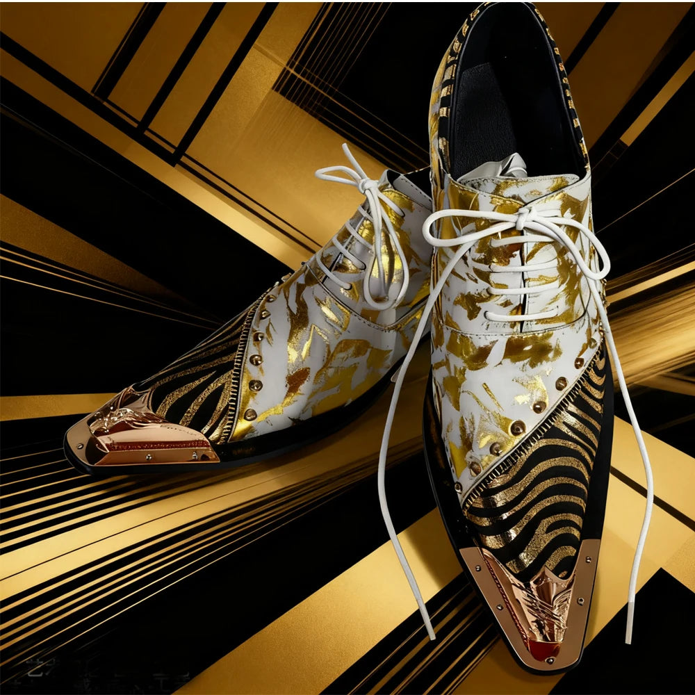Gold Foil Zebra Print Metal Toe Shoes