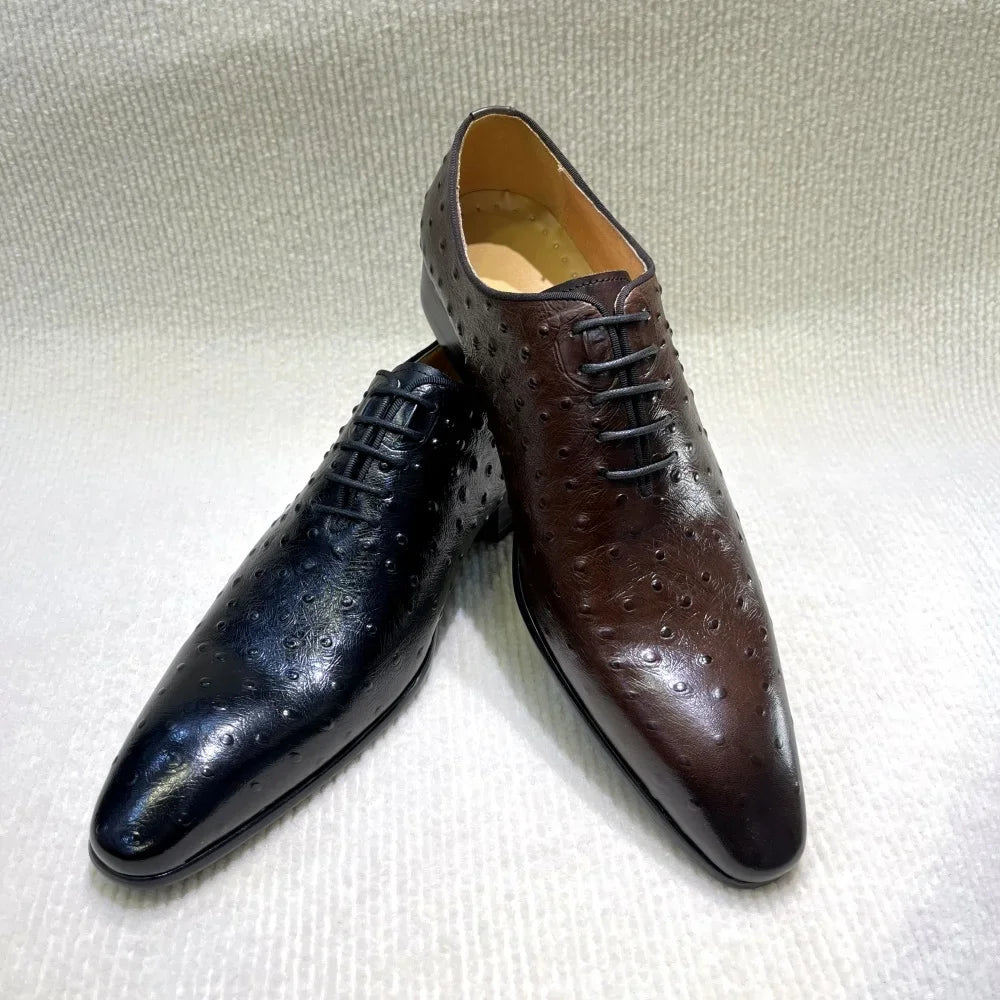 Luxury Ostrich Texture Leather Oxford Shoes