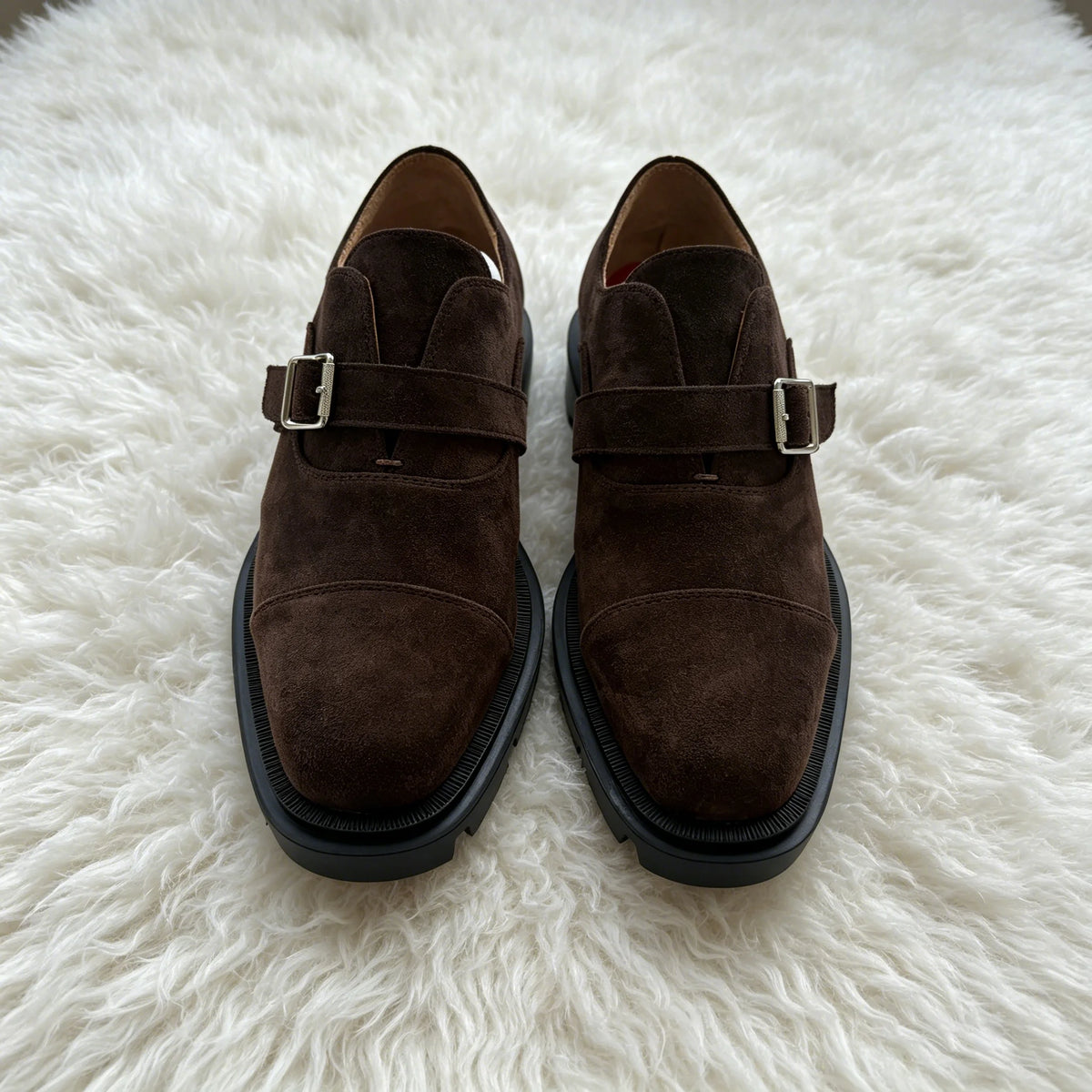 Dark Brown Suede Monk Strap Shoes