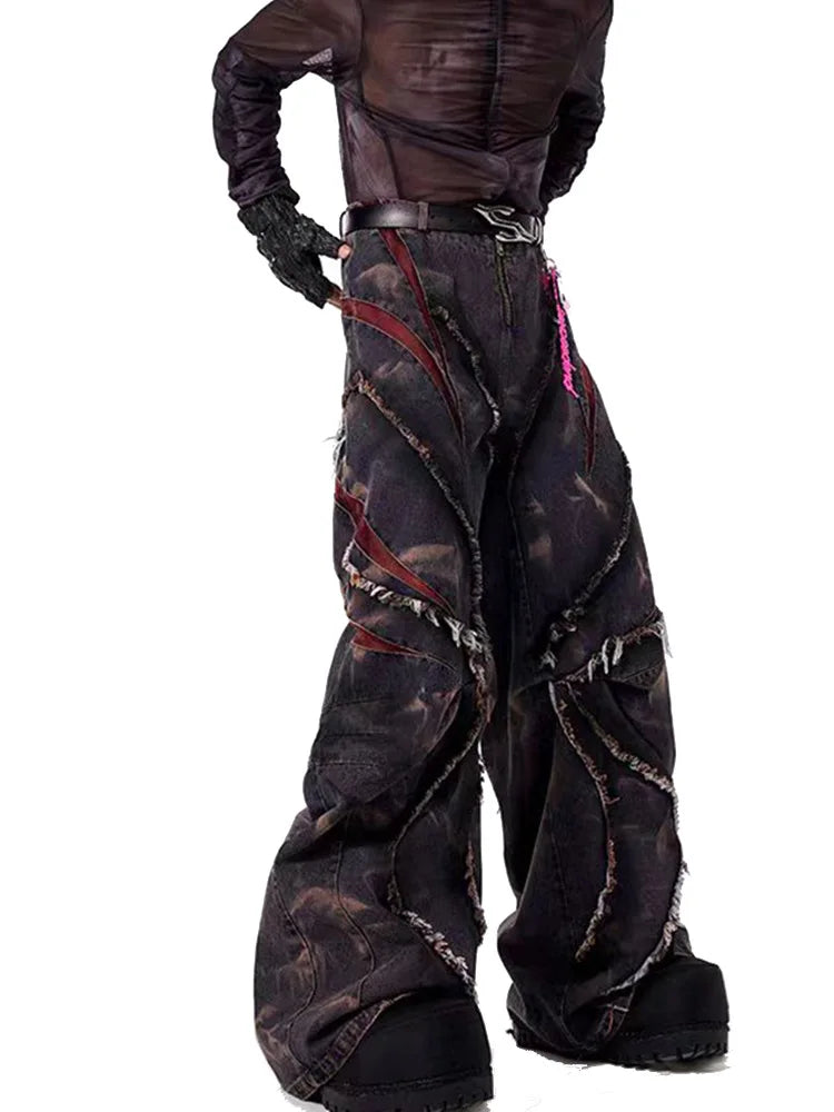 High Street Patchwork Wide-Leg Jeans