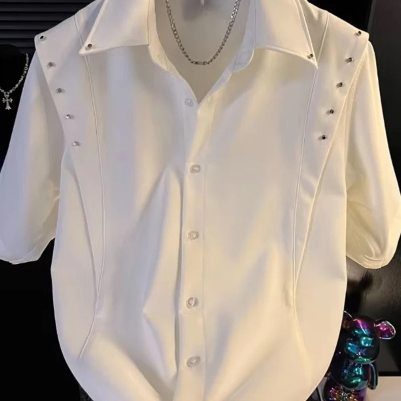 Studded White Solid Men's Shirt