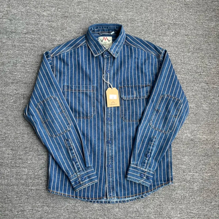 Retro Denim Cargo Striped Shirt