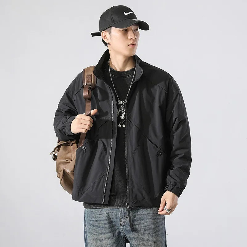 Solid Stand Color Zipper Jacket